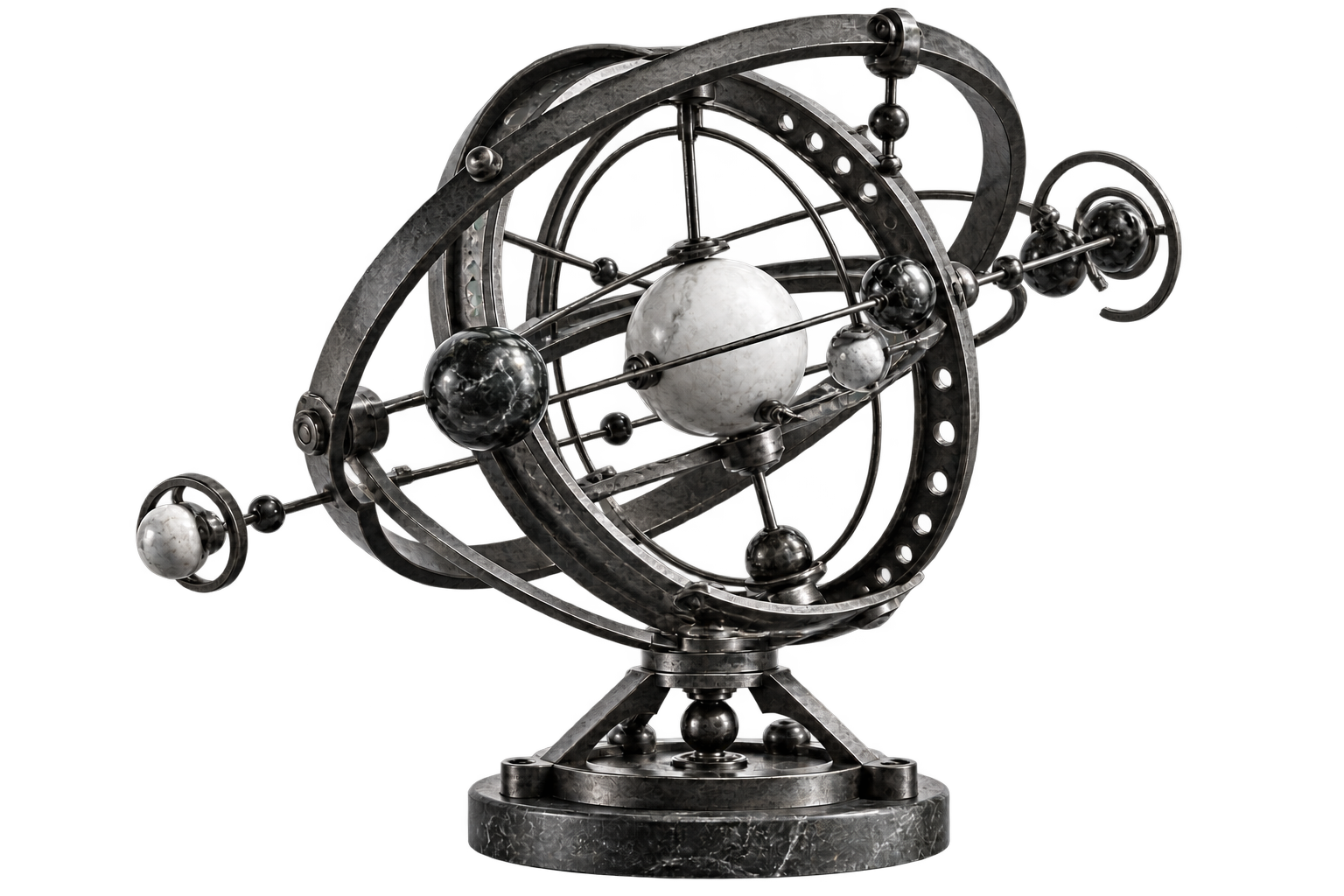 A monochrome mechanical armillary sphere