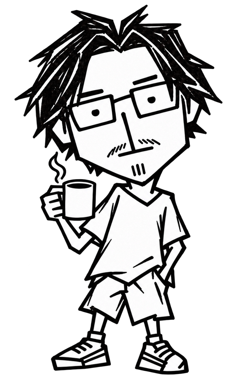 A doodle of Noah holding coffee