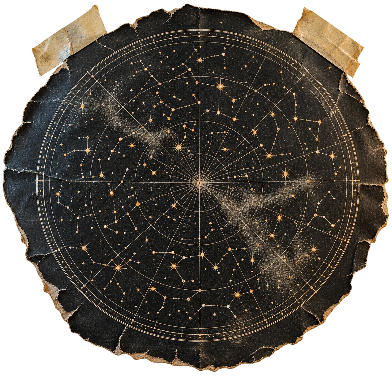 A taped handmade star chart